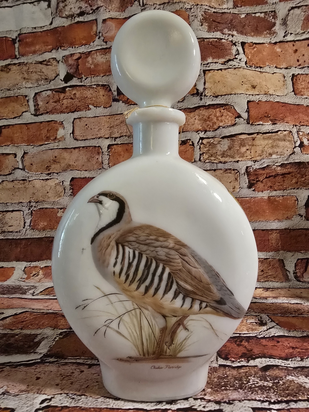 JW Dant Whiskey Decanter with Painted Chukar Partridge 1969